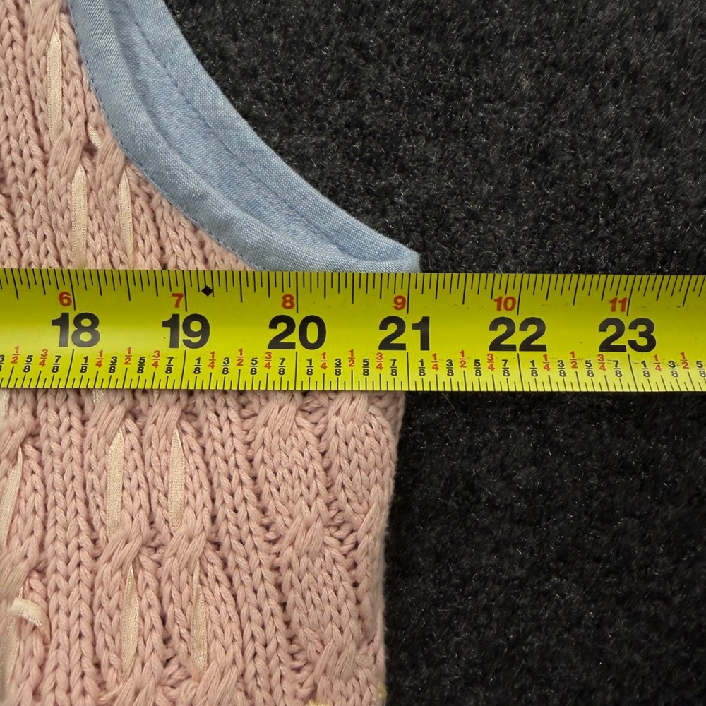 TanTrums Vintage Patchwork Sweater Vest Pastel Cotton Knit Floral Embroidered L - Picture 2 of 4